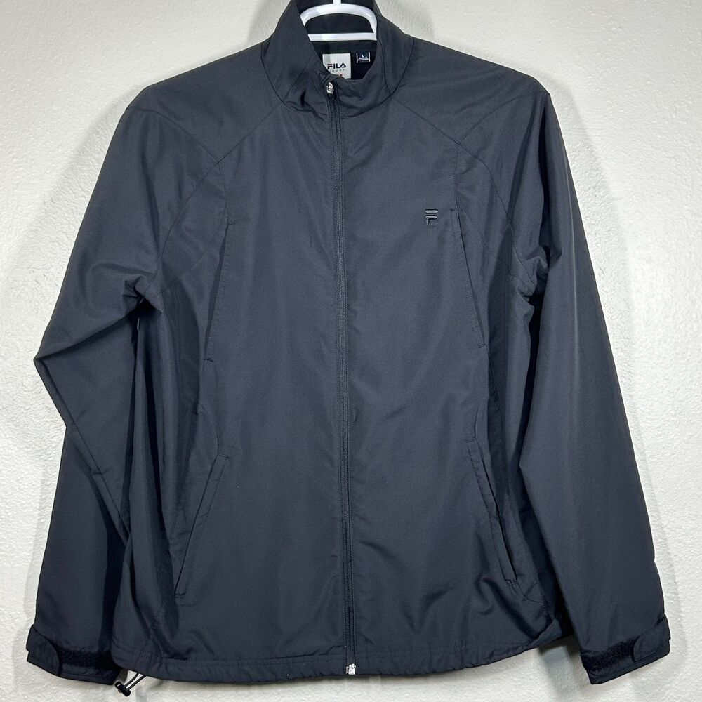 Fila Sport Jacket Mens L Golf‎ Windbreaker Full Zip Mesh Lined Black Lightweight